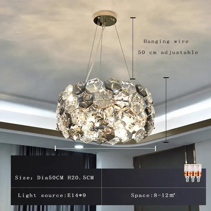Modern honeycomb crystal wrought iron chandelier dining room light