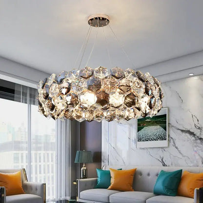 Modern honeycomb crystal wrought iron chandelier dining room light