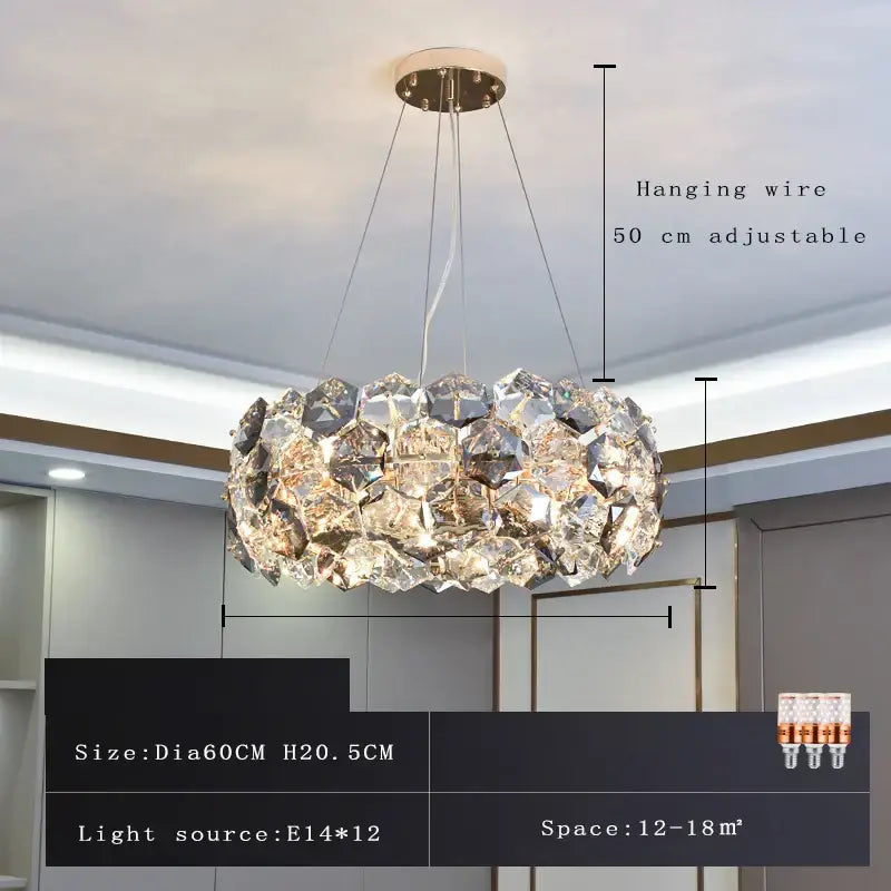 Modern honeycomb crystal wrought iron chandelier dining room light