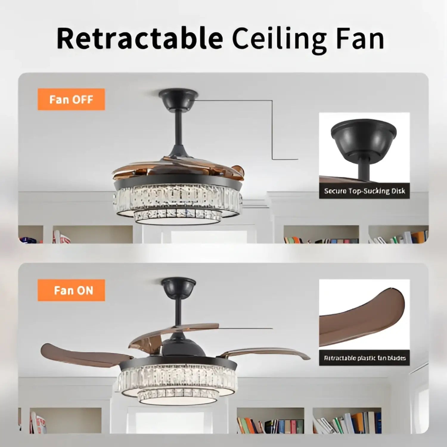 Modern Indoor Ceiling Fan with Retractable LED Light, Remote, and 4 Blades