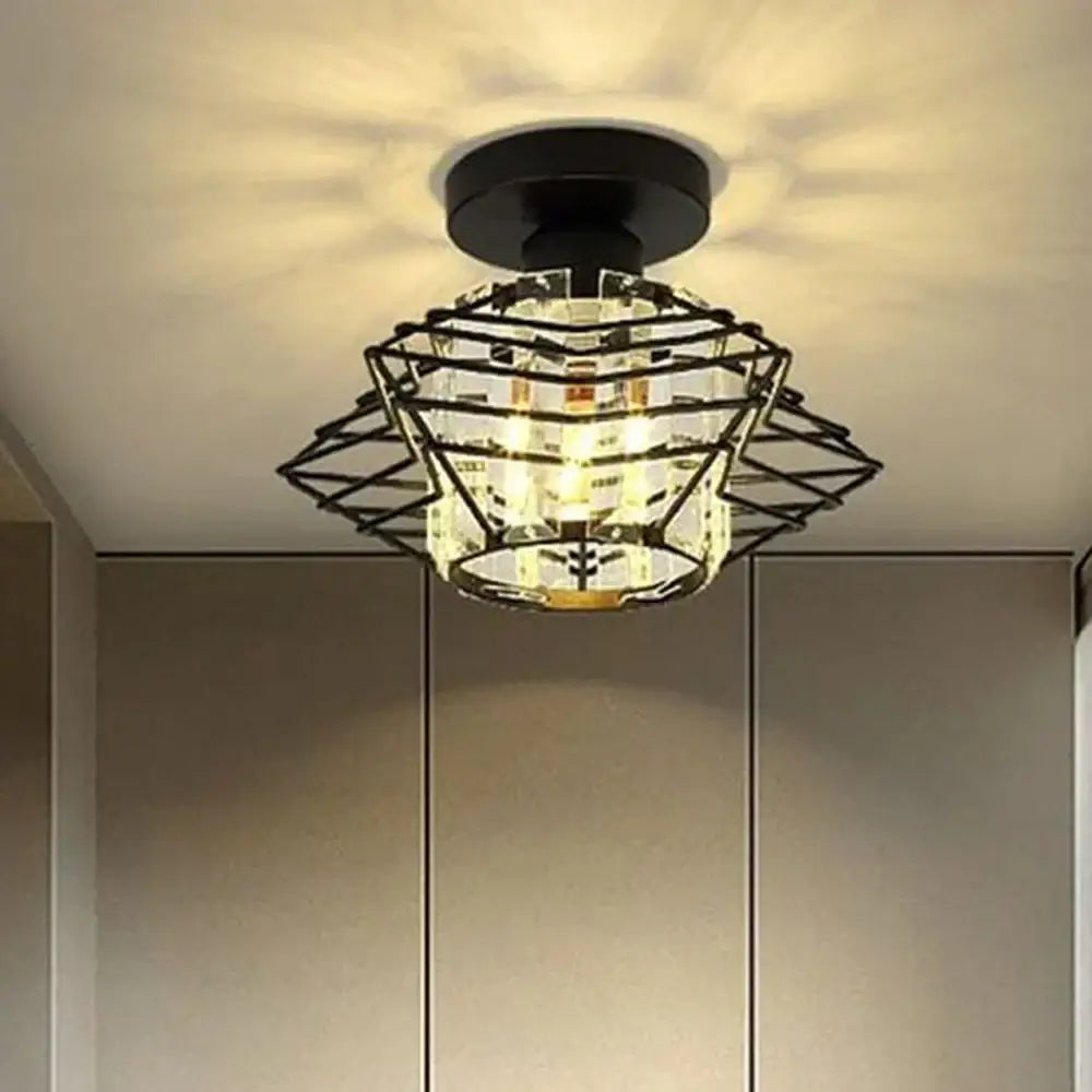 Modern industrial black crystal ceiling chandelier living room light