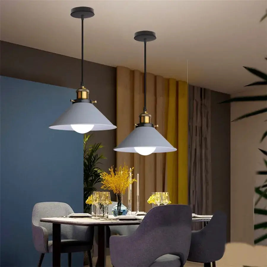 Modern industrial gray & black pendant light – living room geometric