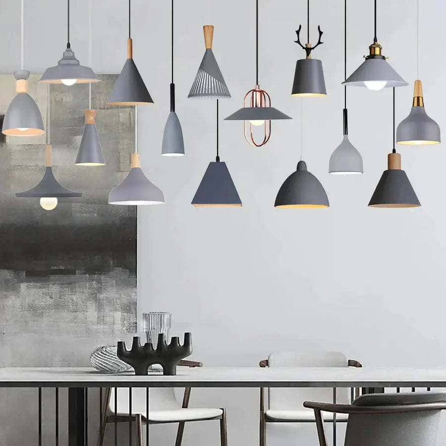 Modern industrial gray & black pendant light – living room geometric