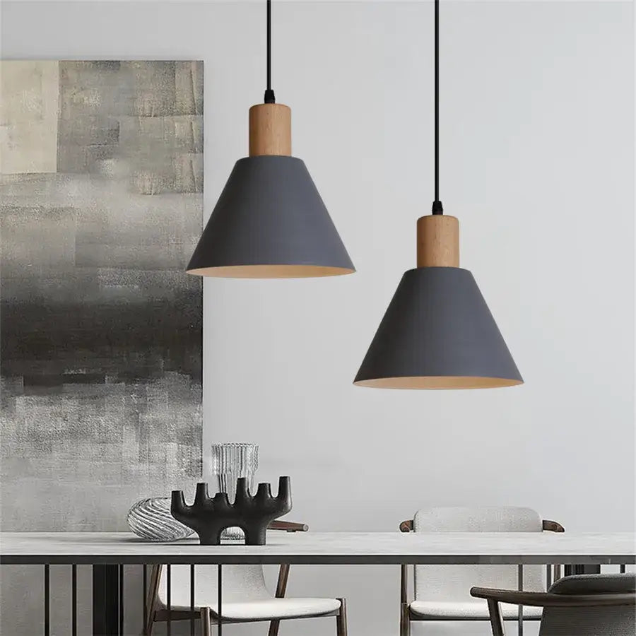 Modern industrial gray & black pendant light – living room geometric