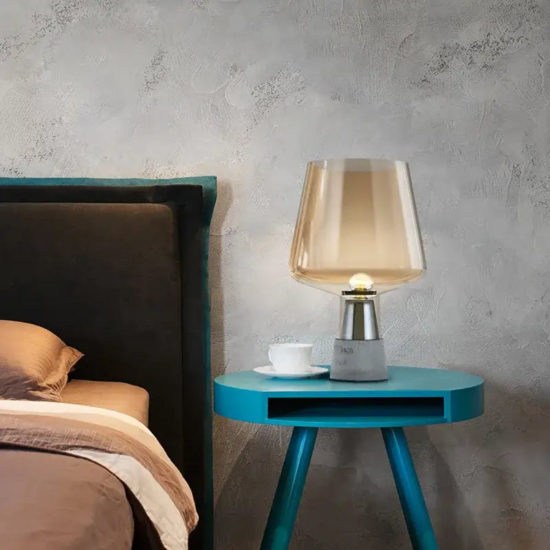 Modern industrial smoked glass and cement table lamp bedroom light