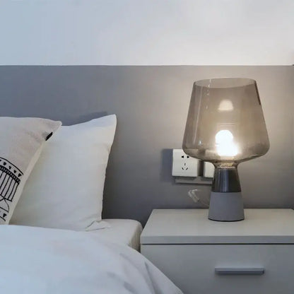 Modern industrial smoked glass and cement table lamp bedroom light