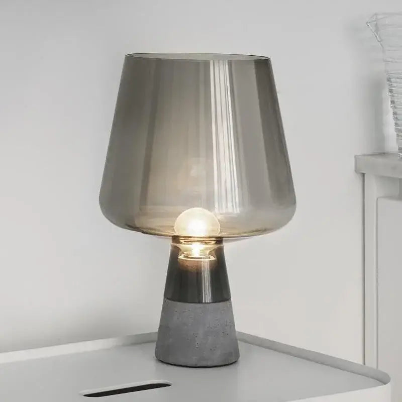 Modern industrial smoked glass and cement table lamp bedroom light
