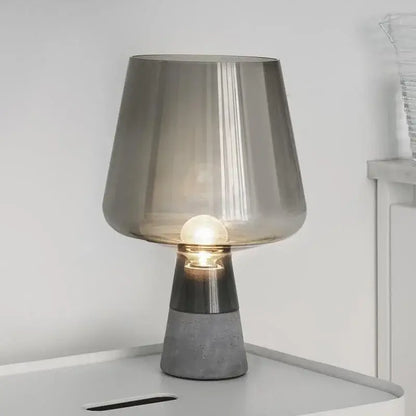 Modern industrial smoked glass and cement table lamp bedroom light