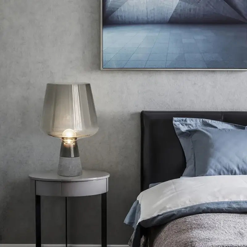 Modern industrial smoked glass and cement table lamp bedroom light
