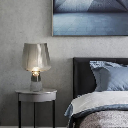 Modern industrial smoked glass and cement table lamp bedroom light