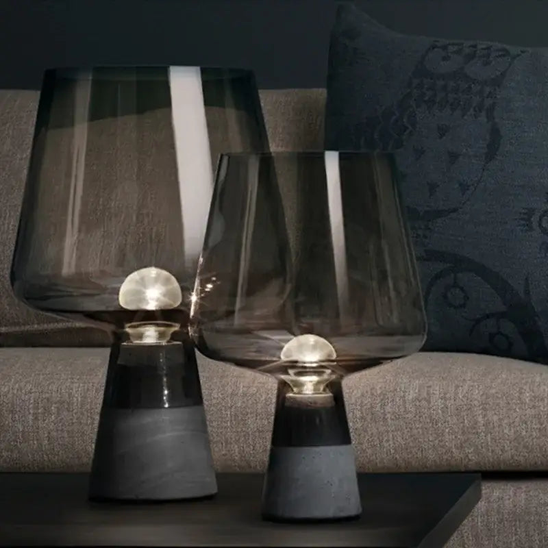 Modern industrial smoked glass and cement table lamp bedroom light