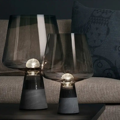 Modern industrial smoked glass and cement table lamp bedroom light