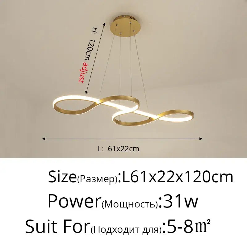 Modern infinity loop gold led pendant light dining room