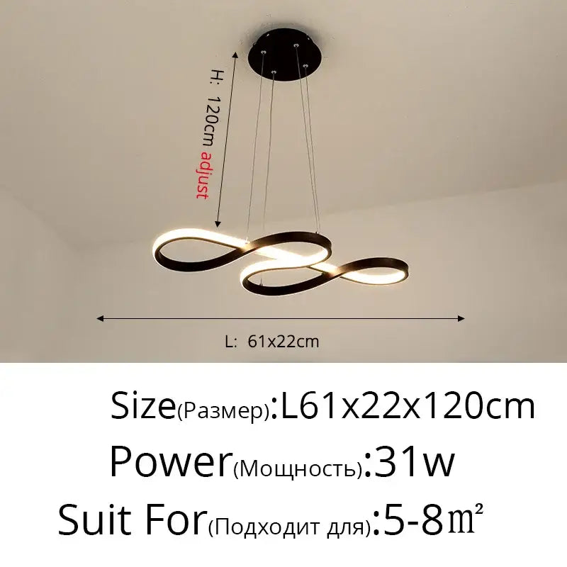 Modern infinity loop gold led pendant light dining room