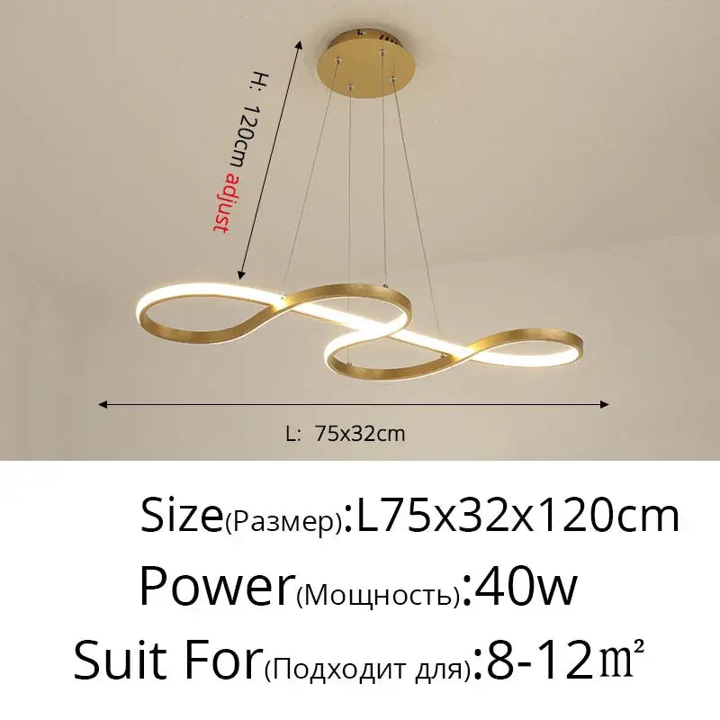 Modern infinity loop gold led pendant light dining room