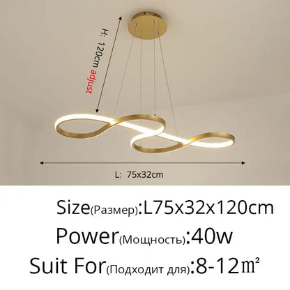 Modern infinity loop gold led pendant light dining room
