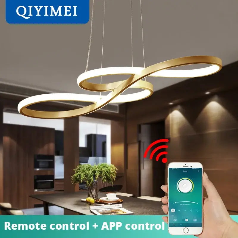 Modern infinity loop gold led pendant light dining room