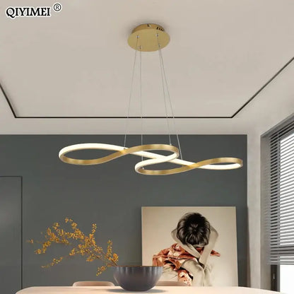 Modern infinity loop gold led pendant light dining room