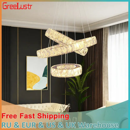 Modern interlocking ring crystal led chandelier living room light