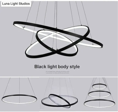 Modern interlocking ring led pendant lights for dining room