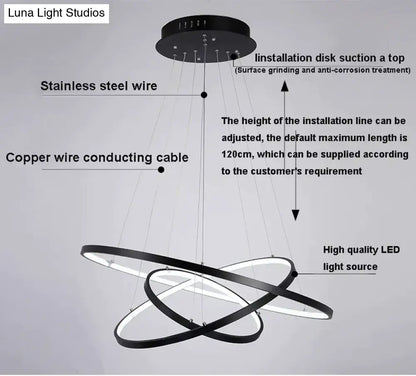 Modern interlocking ring led pendant lights for dining room