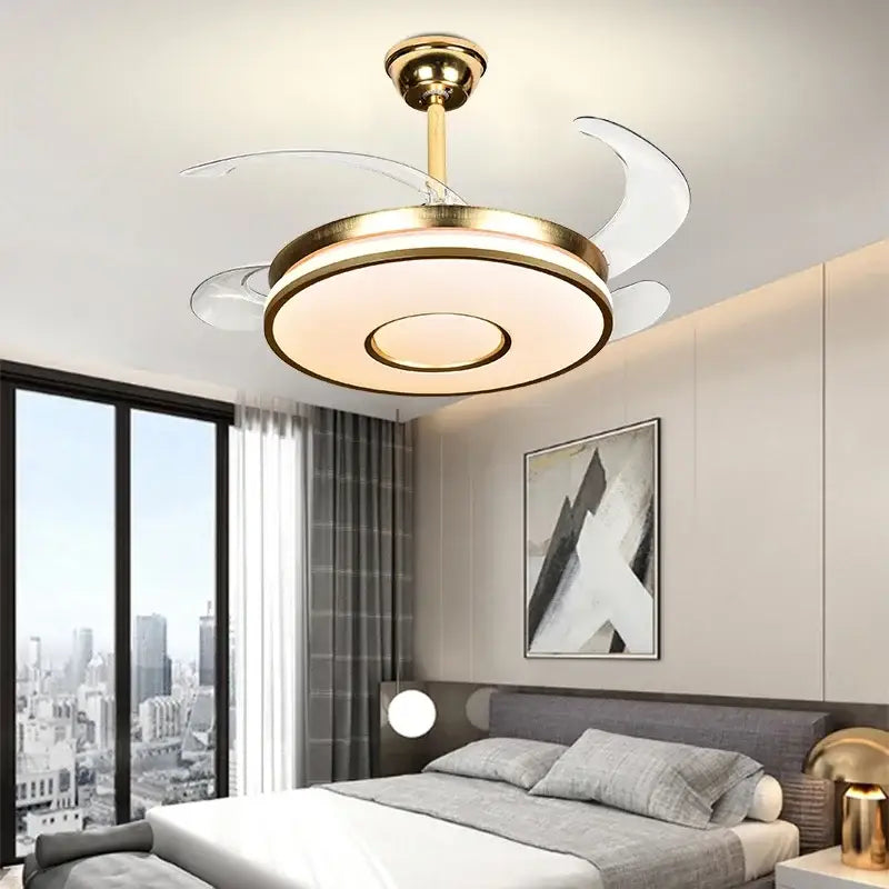 Modern invisible gold ceiling fan with light for living room