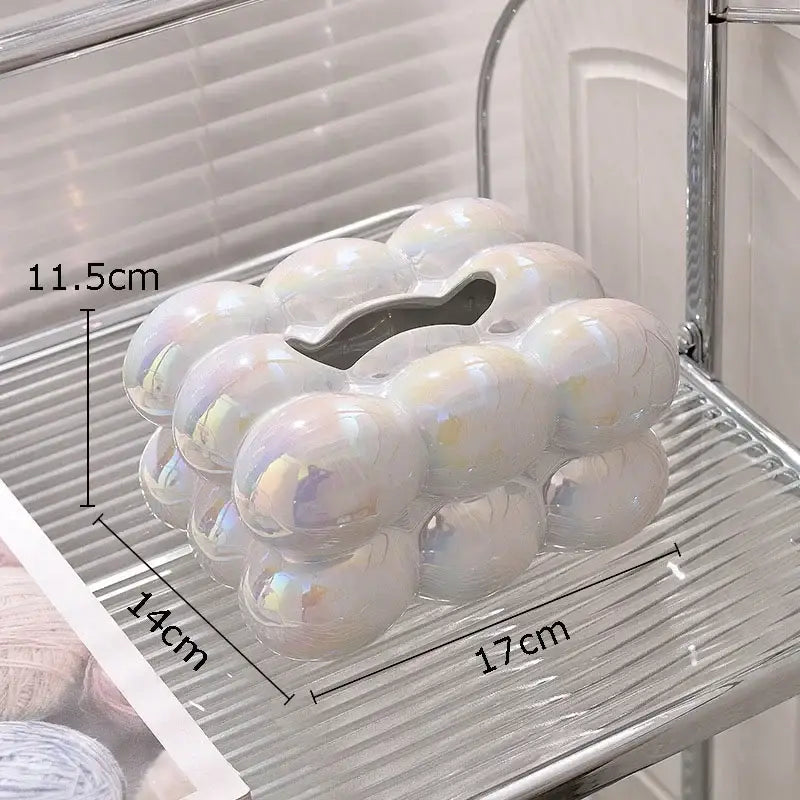 Modern iridescent blue and cream ceramic tissue box bedroom decor