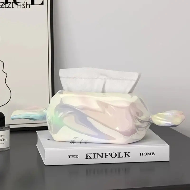 Modern iridescent candy tissue box living room decor