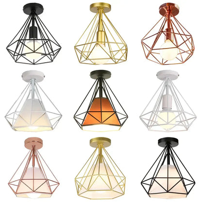Modern iron cage ceiling lamp kitchen geometric light fixture