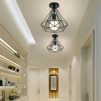 Modern iron cage ceiling lamp kitchen geometric light fixture