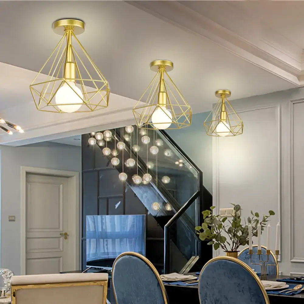 Modern iron cage ceiling lamp kitchen geometric light fixture