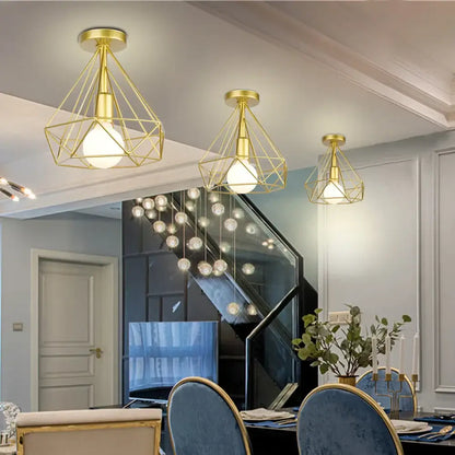 Modern iron cage ceiling lamp kitchen geometric light fixture