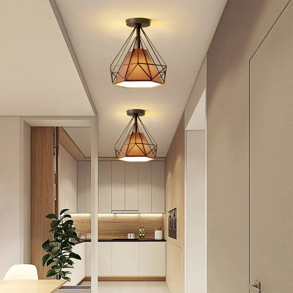 Modern iron cage ceiling lamp kitchen geometric light fixture