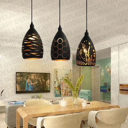 Modern iron cage pendant light – dining room patterned black lamp