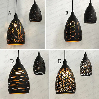 Modern iron cage pendant light – dining room patterned black lamp