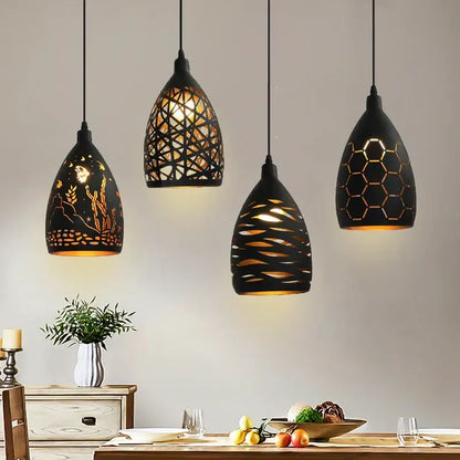Modern iron cage pendant light – dining room patterned black lamp