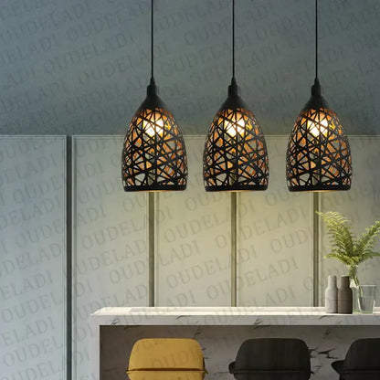 Modern iron cage pendant light – dining room patterned black lamp