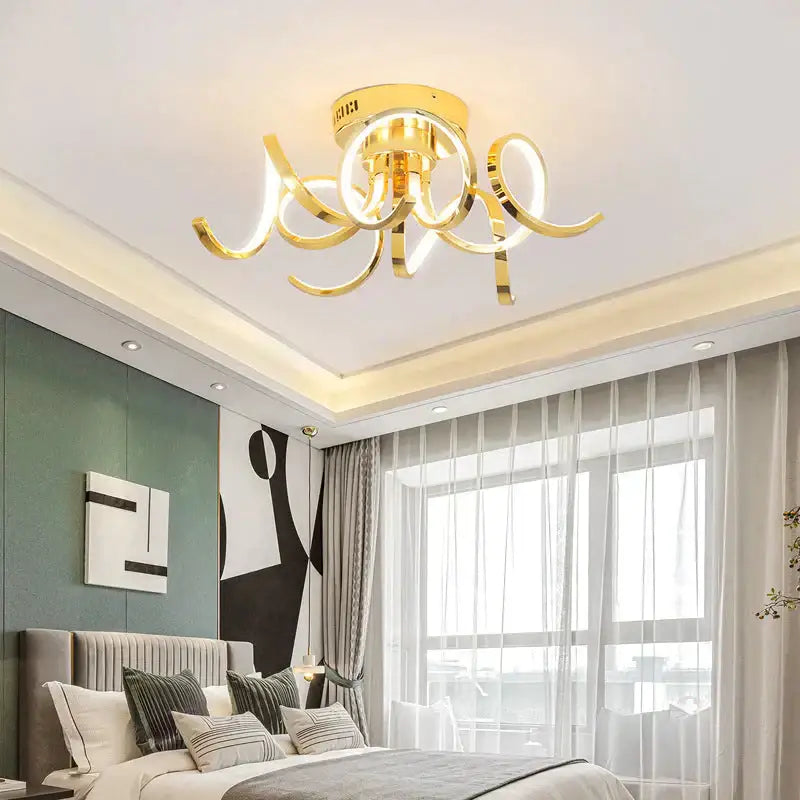 Modern iron crystal golden ring pendant light for bedroom