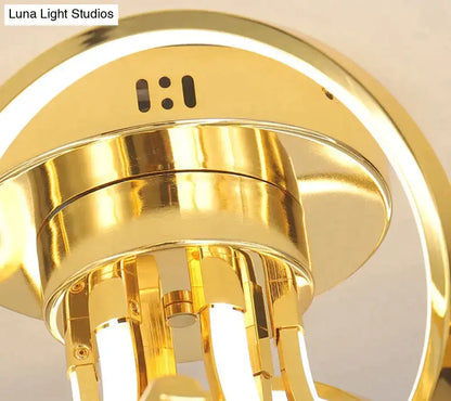 Modern iron crystal golden ring pendant light for bedroom