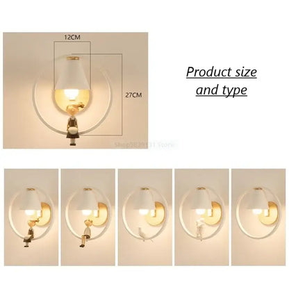 Modern iron led wall lamps with child figurine for bedroom
