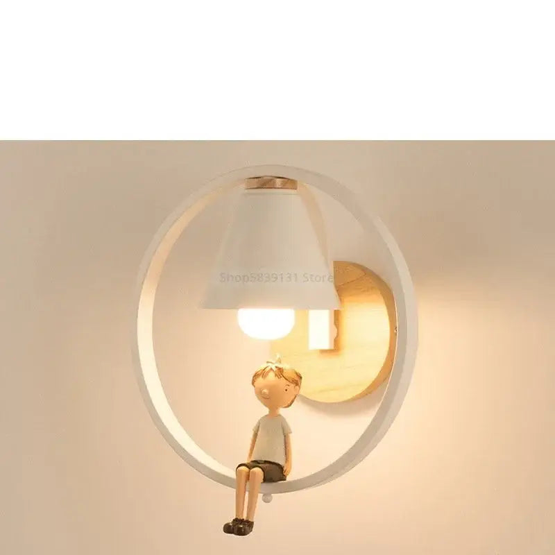 Modern iron led wall lamps with child figurine for bedroom