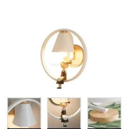 Modern iron led wall lamps with child figurine for bedroom