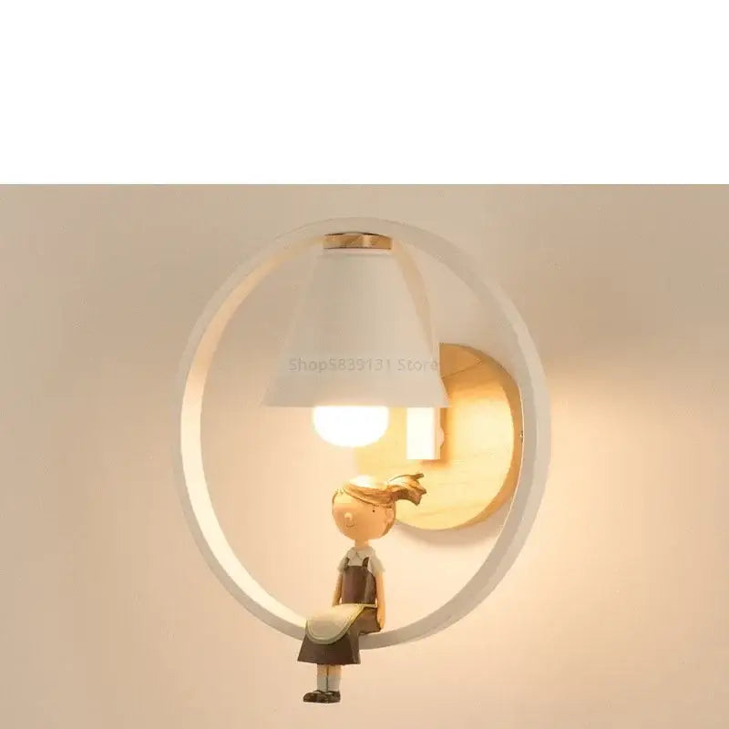 Modern iron led wall lamps with child figurine for bedroom
