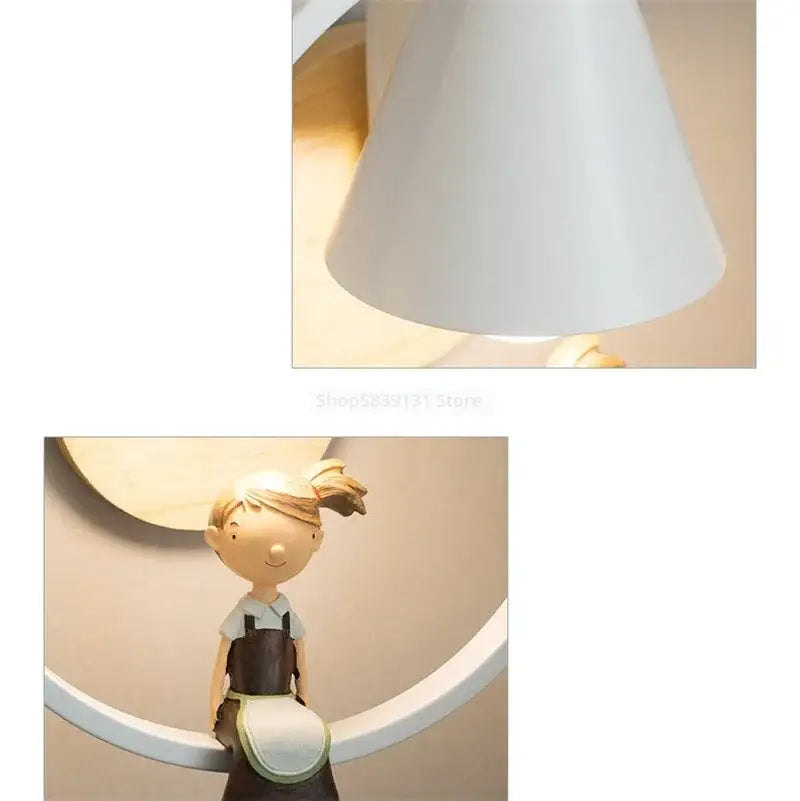 Modern iron led wall lamps with child figurine for bedroom