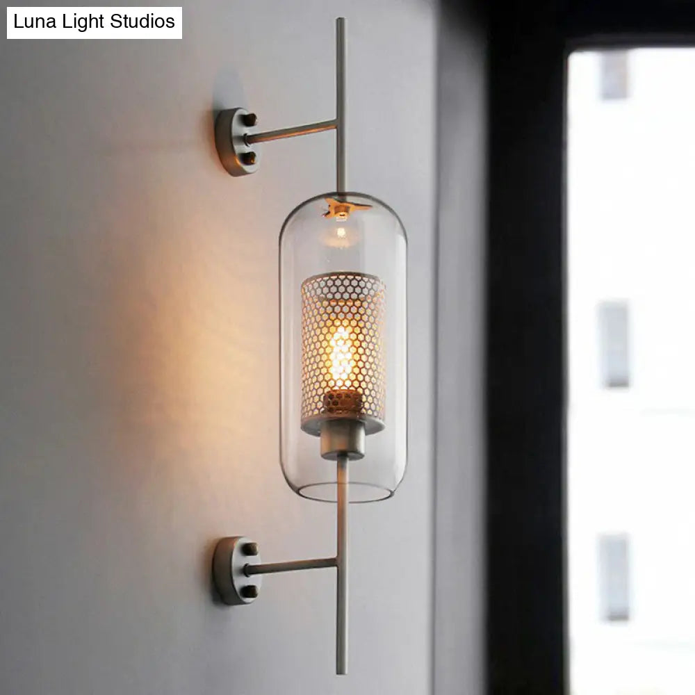 DecorBites™ Modern Iron Mesh Wall Mount Lamp with Clear Glass Shade