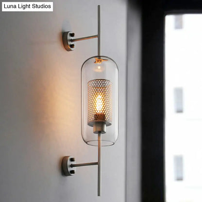 DecorBites™ Modern Iron Mesh Wall Mount Lamp with Clear Glass Shade