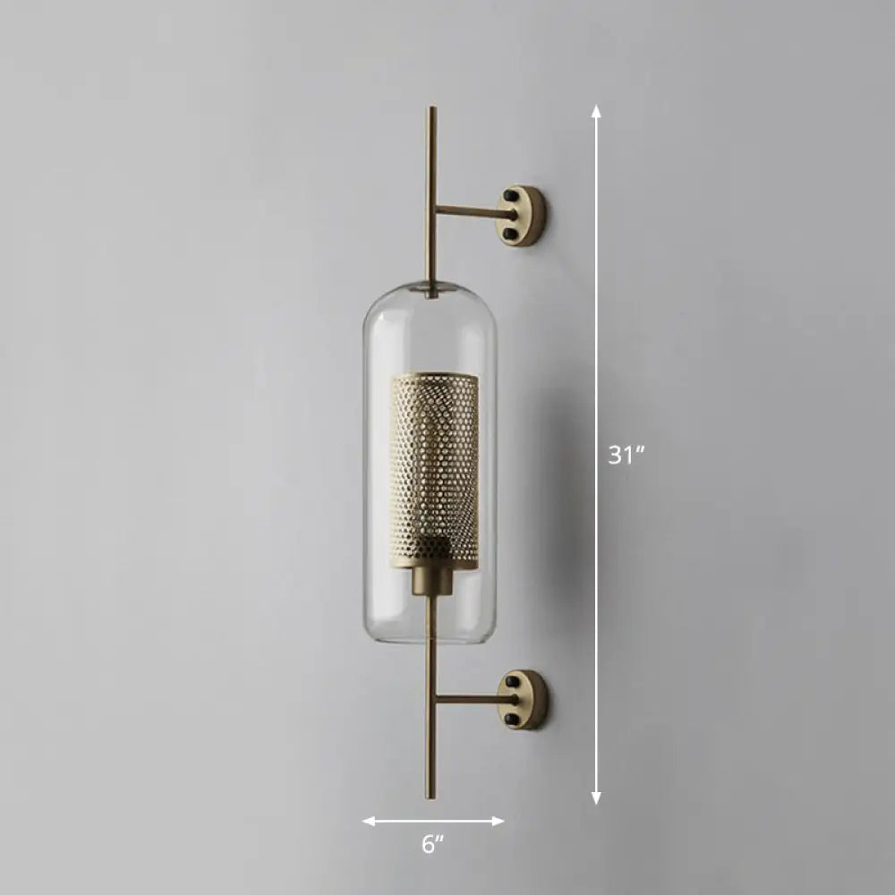 DecorBites™ Modern Iron Mesh Wall Mount Lamp with Clear Glass Shade