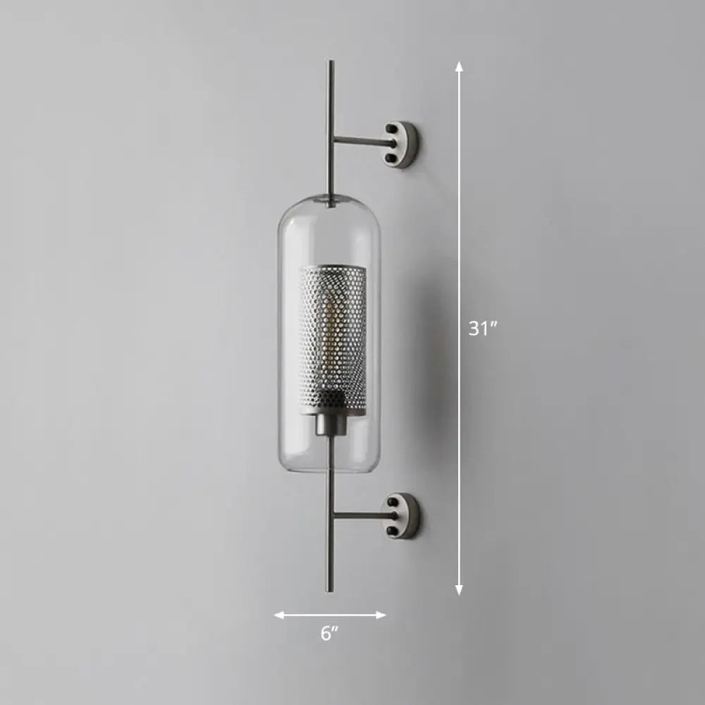 DecorBites™ Modern Iron Mesh Wall Mount Lamp with Clear Glass Shade