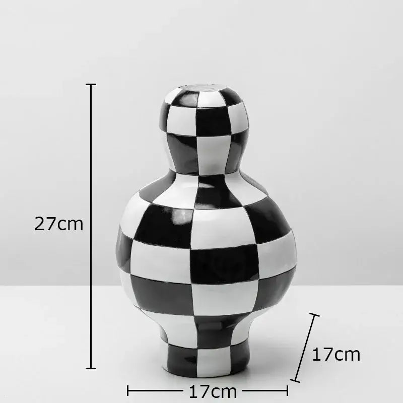 Modern irregular black & white check ceramic vase room decor