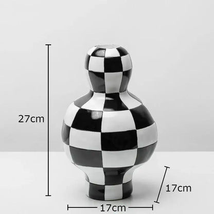 Modern irregular black & white check ceramic vase room decor